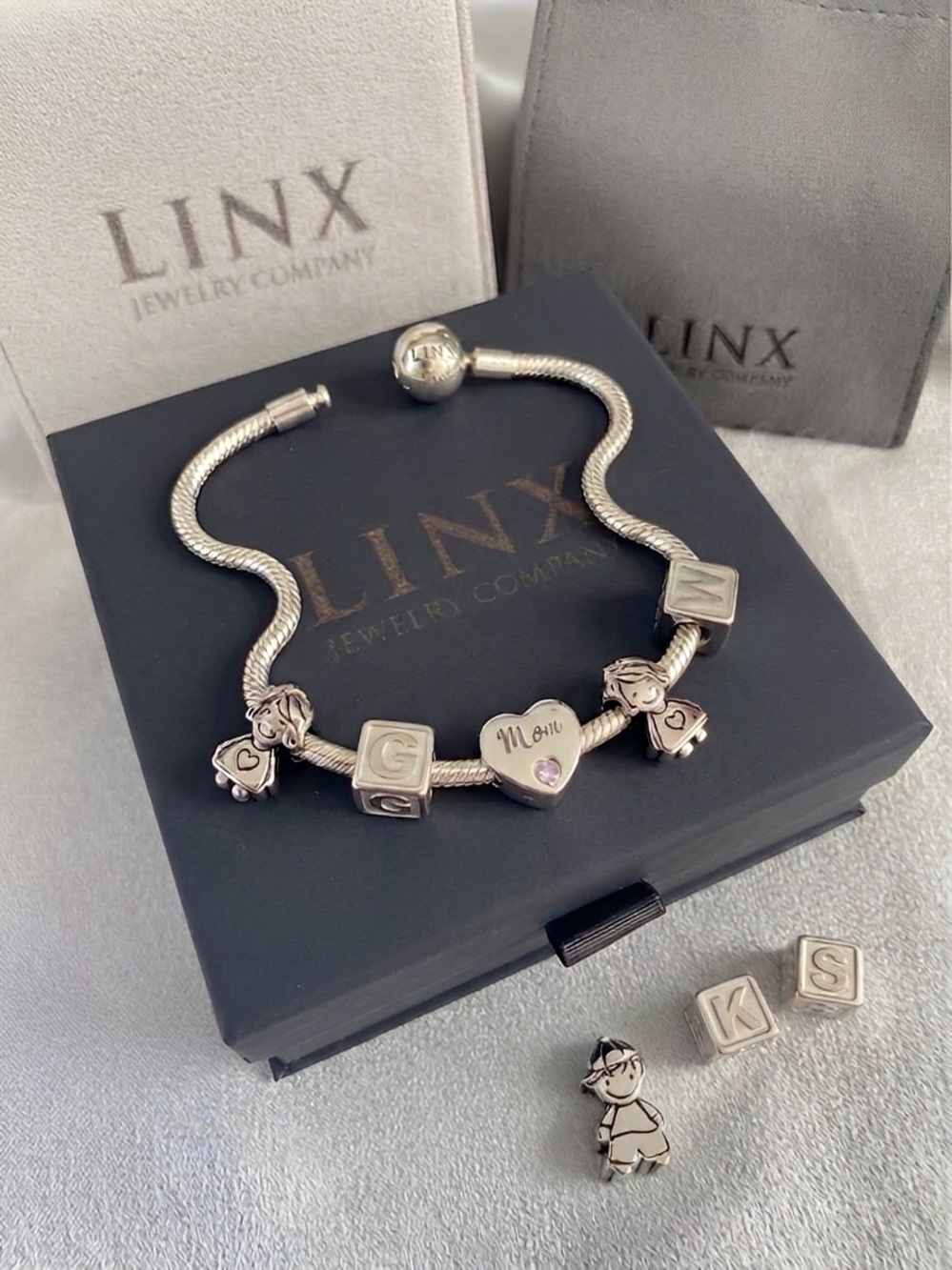 Linx Snake Chain Bracelet with Personalized Mom Themed Charms